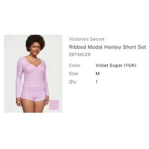 Victoria’s Secret Ribbed Modal Henley Short Set Sz M Blue Soft Lounge Pajama NEW